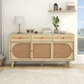 Produktbild: Merax Kommode mit Schublade und 6 Fächer, Kommode mit Rattangeflecht, Sideboard Landhausstil Anrichte TV-Board, 140x40x78 cm, Natur