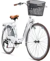 Produktbild: Bergsteiger Paris 26 Zoll Damenfahrrad, ab 140 cm, Korb, Fahrrad-Licht, Shimano 6 Gang-Schaltung, Damen-Citybike, Damenrad im Retro-Design