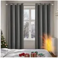 Produktbild: Deconovo Verdunkelungsvorhang Gardinen mit Ösen Blickdichte Vorhang Kälteschutz Schlafzimmer 2er Set, Blackout Curtain einfarbig Thermo Vorhang Verdunkelung Wärmeisolierend grau 140 cm x 245 cm