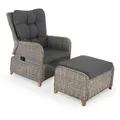 Produktbild: Raburg Garten-Relaxsessel mit Hocker, inkl. Polster, Gartenstuhl-Set, Bequeme Polster, pflegeleichtes & wetterfestes Polyrattan, 130 kg Belastbarkeit, Graubraun/Dunkelgrau, Alisa