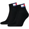 Produktbild: Tommy Hilfiger Kurzsocken TH UNI TJ QUARTER 2P FLAG (2 Paar) Verstärkte Ferse und Spitze für zusätzliche Strapazierfähigkeit schwarz 43-46