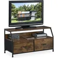 Produktbild: Relaxdays - Tv Board, Industrial, Hxbxt: 48,5 X 93 X 41,5 Cm, Metall, Holzoptik, 2 Schubladen, Fernsehtisch, Braun/schwarz