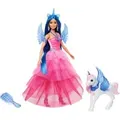 Produktbild: Barbie Saphire Puppe mit Einhorn mit blauen Haaren und pinkfarbenem Kleid