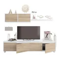 Produktbild: Habitdesign, Moderne Wohnwand mit TV-Schrank in Artik weiß und kanadischer Eiche, Wohnzimmermöbel mit Stauraum, Maße: 200 x 43 x 41 cm (B x H x T), Modell Alida
