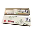 Produktbild: Essstäbchen Panda Bär Chopsticks Geschenkset 1 Paar aus Holz in Bambus Grün mit Ablagebank