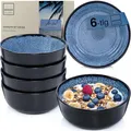 Produktbild: Sänger Aruba | Steingut Müslischalen Bowl Schüssel 6 teilig, Schüssel Set 6 Personen, Schale spülmaschinen- mikrowellen- kratzfest, Schüsseln blau mit schwarzem Rand 550 ml | VALUE COLLECTION