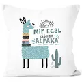 Produktbild: SpecialMe® Kissen-Bezug Mir egal ich Bin EIN Alpaka - Alpaka-Motiv Lama Geschenk Alpaka-Liebhaber Dekokissen Türkis weiß Unisize