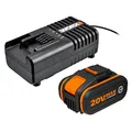 Produktbild: WORX Starter-Set, Lithium-Akku und Schnellladegerät WA3604, Akku 20 V, 4 Ah, Schnellladung eine Stunde, kompatibel mit allen kabellosen Werkzeugen von WORX Powershare