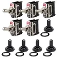 Produktbild: Gebildet Wippschalter mit Wasserdichter Kofferraumkappenabdeckung, 12V-24V-48V-110V/10A, 220V-230V/6A, 2-poliger SPST-EIN/AUS-Schalter, Verwendet für Auto, LKW, Boot (5 Stück, Schwarz)