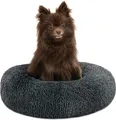Produktbild: lionto Donut Hundebett, rundes Hundesofa mit Plüschbezug & Anti-Rutsch-Noppen, weich & gemütlich, 40 cm Durchmesser, dunkelgrau