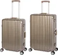 Produktbild: Travelhouse London - 2er Reisekoffer Trolley Set M+L - Polycarbonat Hartschale Alu-Rahmen - TSA Schlösser - Zahlenschloss - 4 Rollen - Gold