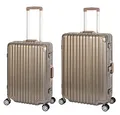 Produktbild: Travelhouse London · 2 teiliges Set · Aluminium Rahmen · Polykarbonat Hartschale · Mittlerer Koffer 65cm & großer Koffer 75cm 4X 360° Doppelrollen· Vol. M-67L · L-108L · Gold