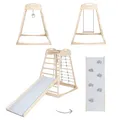 Produktbild: roba Montessori Indoor Spielturm für Kinder ab 24 Monaten, inklusive 2-in-1 Rutsch- & Kletterbrett, Schaukel und Turnringen, aus Massivholz, 128,5 x 79 x 106,5 cm