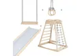 Produktbild: roba® Spielturm aus Holz - Indoor Klettergerüst für Kinder - Kletterturm, Mit Massivholzschaukel - Belastbar bis 70 kg - Natur / Grau