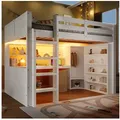 Produktbild: Odikalo Hochbett Kinderbett 90x200 140x200 mit Schreibtisch & Großer Stauraum (Hochbett, Jugendbett, 90x200 cm / 140x200 cm, Mit LED-Leuchten, Kleiderschrank, Schreibtisch, Schubladen, Staufächer, Ohne Matratze, Weiß) 140 cm x 200 cm