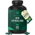 Produktbild: Bio Spirulina Presslinge – 600 Tabletten (500 mg) – 4.000mg hochdosiert – Bio-Algen aus kontrolliert biologischem Anbau – Vegan – TRUE NATURE®