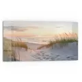 Produktbild: DEQORI Küchenrückwand 'Abendruhe am Strand', Glas Spritzschutz Badrückwand Herdblende beige|grün|rosa 80 cm x 40 cm