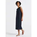 Produktbild: Sommerkleid STREET ONE, Damen, Gr. 44, EURO-Größen, blau (deepwater blau), Stoff, 75% Viskose, 20% Polyester, 5% Elasthan, unifarben, normal knieumspielend, Rundhals, abgesteppt, Kleider Sommerkleid, knielang