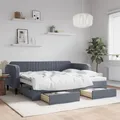Produktbild: vidaXL Tagesbett, Sofabett Ausziehbar mit Schubladen, Gästebett Schlafsofa für Schlafzimmer Wohnzimmer, Sofa Ausziehbett, Dunkelgrau 90x200cm Samt