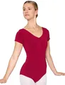 Produktbild: tanzmuster Ballett Trikot Damen Kurzarm - Fenja - Baumwolle - Bustier - geraffter Ausschnitt - burgunder 36 - Tanz Body - Ballettkleidung für Erwachsene
