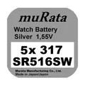 Produktbild: 5x Murata/Sony 317 Uhren-Batterie Knopfzelle SR516SW Neu Silberoxid