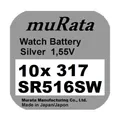 Produktbild: 10x Murata/Sony 317 Uhren-Batterie Knopfzelle SR516SW Silberoxid Blisterware Neu