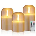 Produktbild: LED Kerzen 3er Set mit Fernbedienung Timer Funktion 300 Stunden flackernde Pa...