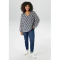Produktbild: Schlupfbluse ANISTON PLUS, Damen, Gr. 46, blau (marine, weiß), Web, Obermaterial: 100% Polyester. Futter: 95% Viskose, 5% Elasthan, gemustert, figurumspielend Po-bedeckend, V-Ausschnitt, mit Gummizug, Blusen Schlupfbluse, mit grafischen Druck