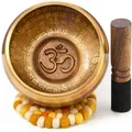 Produktbild: XXL Klangschale 800g - 15cm. Große Tibetische Klangschalen Set mit Klöppel und Klangschalenkissen in Loktapapier Geschenk-Box. Singing Bowl aus Tibet
