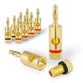 Produktbild: Sonero Bananenstecker Premium (8er-Set) für alle Lautsprecherkabel mit einem Durchmesser von max. 6mm², 4 Stück mit Farbcodierung (4x rot, 4x schwarz), 24k vergoldet