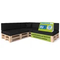 Produktbild: Pillows24 - Palettenkissen 8-teiliges Set | Palettenauflage für Palettensofa | Rückenkissen & Sitzkissen für Europaletten | Palettenmöbel für Indoor & Outdoor mit UV-beständig | Made in EU | Schwarz