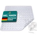 Produktbild: Delluxia Duschmatte rutschfest 53x53 cm INKL. 2 Haken | Antirutschmatte Dusche rutschfeste Badematte schimmelresistent & maschinenwaschbar | Duscheinlage rutschfest, BPA frei & latexfrei | Transparent