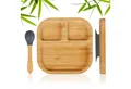Produktbild: relaxdays Kindergeschirr-Set Kinderteller Bambus mit Löffel (2-tlg), 1 Personen, Bambus, grau