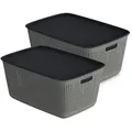 Produktbild: Kreher Aufbewahrungskorb Mehrzweckkorb, Aufbewahrungsbox mit Deckel (Farbe wählbar) (2 St) grau 45 l