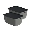 Produktbild: Kreher Mehrzweckkorb | Aufbewahrungsbox mit Deckel, in dezente Farbe aus Kunststoff. Ideal für Büro, Kleiderschrank, Schrank, Küche & Haushalt (Grau, 2 x 45 L)