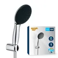 Produktbild: GROHE Vitalio 110, Duschkopf mit Schlauch und Halterung, wassersparend, 8l pro Min (Handbrause 1 Strahlart, Universalanschluss, Duschbrause mit Duschschlauch 1,5m, Halterung klebbar) chrom, 27944001