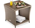 Produktbild: Casaria Beistelltisch, Polyrattan Akazienholz 45x45x40cm Wetterfest 80kg Belastbarkeit Garten