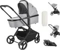 Produktbild: Booboo Jazzi Kinderwagen, 2 in 1 Kombikinderwagen mit Sportwagen + Babywanne, ab Geburt bis 22 kg, leicht, kompakt, große Räder - Grey