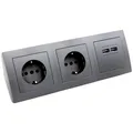 Produktbild: McPower Steckdosenblock Unterbausteckdosen | FLAIR | 2-fach Steckdose + 2x USB-A, 15cm Kabel, 230V~ / 16A, Ecksteckdose Büro Schreibtisch Küche, dunkelgrau anthrazit matt