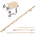 Produktbild: Relaxdays Handlauf Aluminium, rund, Treppengeländer innen, außen, Buche-Optik, 150 cm, Ø 42mm, mit Wandhalterung, natur