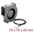 Produktbild: Delock Radiallüfter / Lüftergebläse 12 V DC 75 x 75 x 25 mm mit 3-Pin Lüfteranschluss, schwarz (75 mm) (67494)