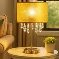 Produktbild: LED Textil Tisch Beleuchtung Büro Lese Lampe gold Stand Leuchte Kristall Behang