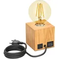 Produktbild: ledscom.de Tischlampe HITO, Holz massiv, eckig, USB, inkl. E27 Lampe gold, max. 818lm, 3-Stufen, extra-warmweiß