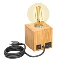 Produktbild: ledscom.de Tischlampe HITO, Holz massiv, eckig, USB, inkl. E27 Lampe gold, max. 818lm, 3-Stufen, extra-warmweiß