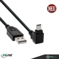 Produktbild: USB 2.0 Mini-Kabel, ST A/Mini-B ST (5pol) oben abgew. 90°, schwarz, 0,5m