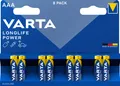Produktbild: Varta Batterie Alkaline, Micro, AAA, LR03, 1.5V Longlife Power, Retail Blister (8-Pack) 04903121418