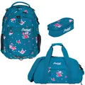 Produktbild: Elephant 3 Teile Set Schulrucksack Hero Signature Rucksack + Sporttasche + Mäppchen 12609 (Blue Flower (Blau/Rose))