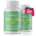 Produktbild: Vitabay Vitamin C Zink Tabletten 400 Vegane Tabletten 1000mg 2er Set - Vitamin C hochdosiert Zink hochdosiert 1000mg C+ Kapseln