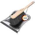Produktbild: Peggy Perfect Premium Kehrgarnitur, Kehrset mit Buchenholz Handfeger, Edelstahlschaufel und angespitzter Gummilippe. Handbesen mit dichter Kunsthaarmischung. Schaufel und Besen ineinander steckbar.