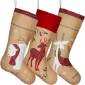Produktbild: BRUBAKER 3er Set Weihnachtsstrümpfe zum Befüllen und Aufhängen - Rentiere und Eisbär - 52 cm große Nikolausstrümpfe für Weihnachten und Nikolaus - Weihnachtsdeko Weihnachtssocken aus Jute